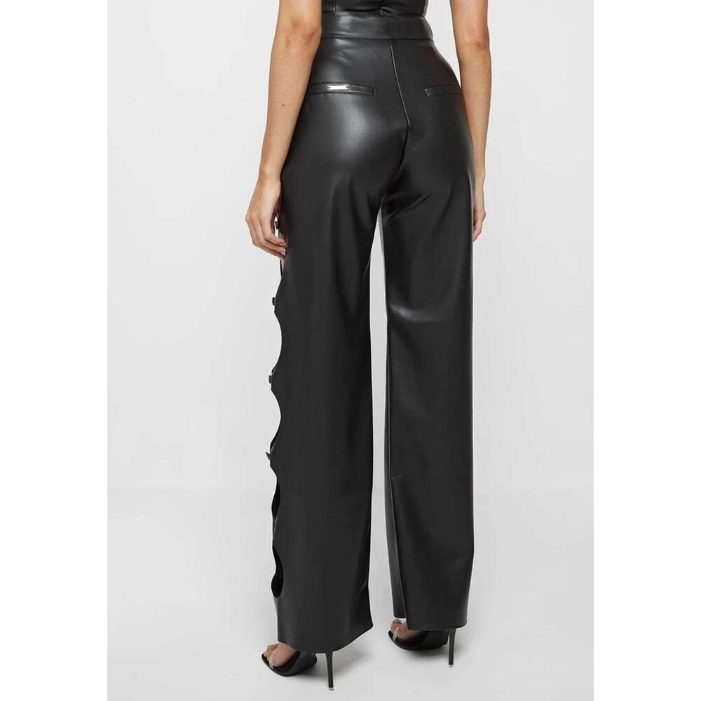 Maniere De Voir Vegan Leather Pants Womens 2 Black Cut Out High Waist NWT - Picture 3 of 9